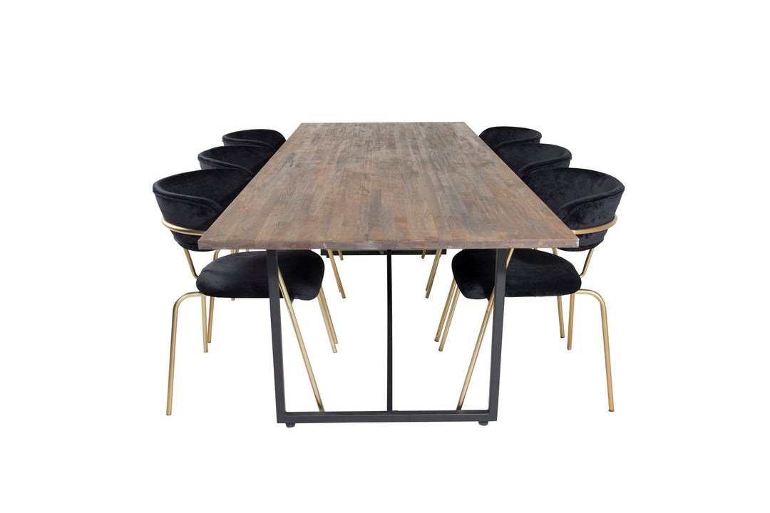 Venture Home Padang Dining Table - 250*100*H76 - Dark Teak / Black+Arrow armchair - Brass Legs - Black Velvet_6