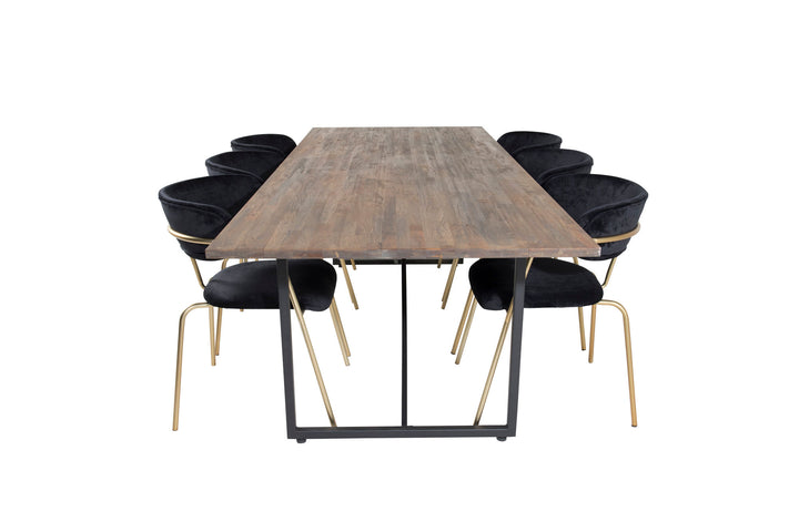 Venture Home Padang Dining Table - 250*100*H76 - Dark Teak / Black+Arrow armchair - Brass Legs - Black Velvet_6