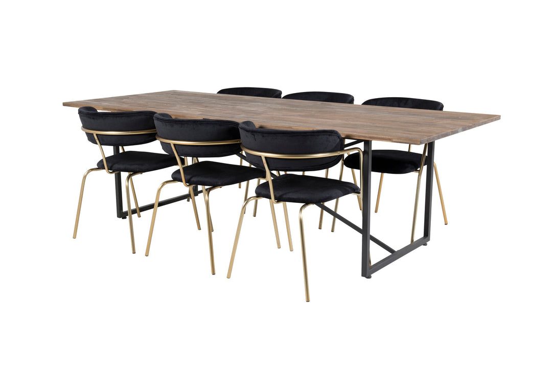 Venture Home Padang Dining Table - 250*100*H76 - Dark Teak / Black+Arrow armchair - Brass Legs - Black Velvet_6