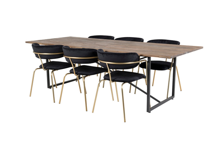 Venture Home Padang Dining Table - 250*100*H76 - Dark Teak / Black+Arrow armchair - Brass Legs - Black Velvet_6