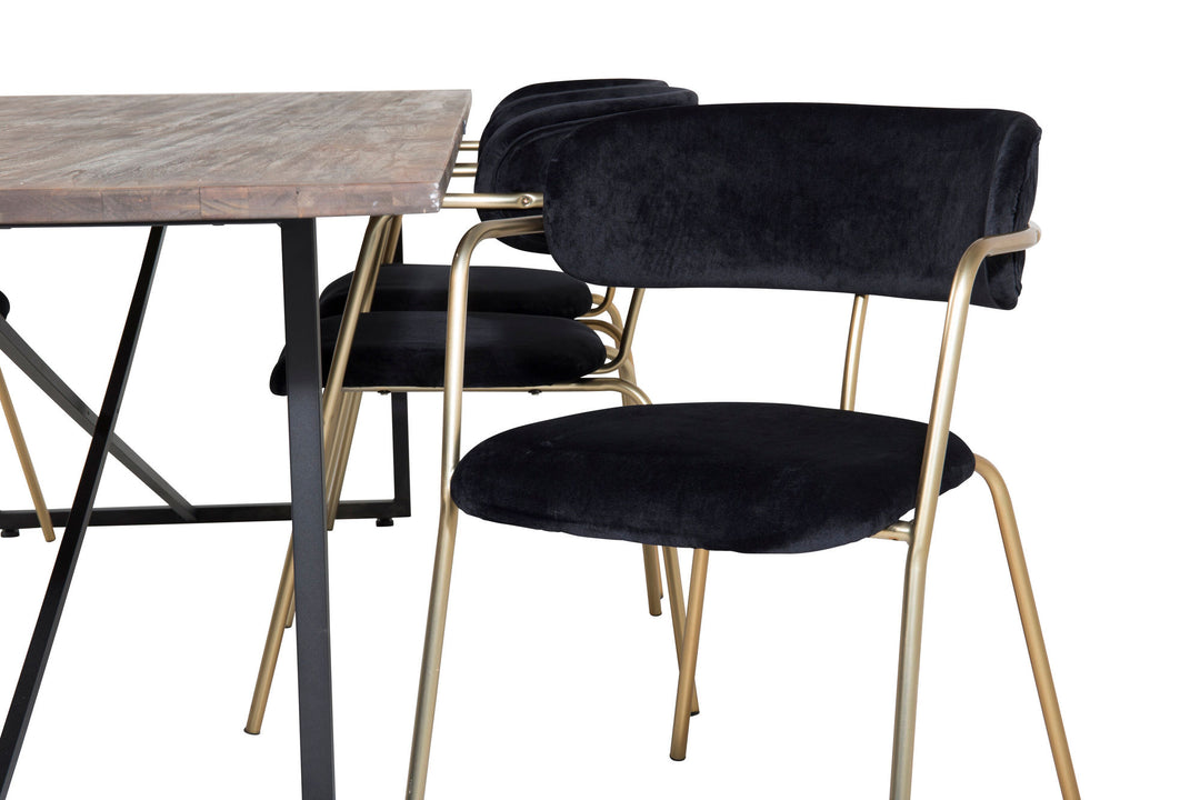 Venture Home Padang Dining Table - 250*100*H76 - Dark Teak / Black+Arrow armchair - Brass Legs - Black Velvet_6