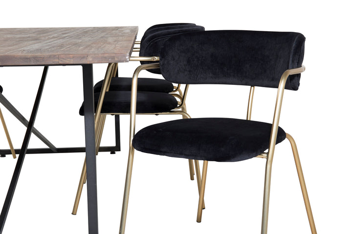 Venture Home Padang Dining Table - 250*100*H76 - Dark Teak / Black+Arrow armchair - Brass Legs - Black Velvet_6