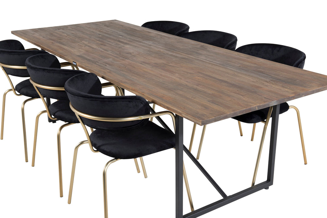 Venture Home Padang Dining Table - 250*100*H76 - Dark Teak / Black+Arrow armchair - Brass Legs - Black Velvet_6