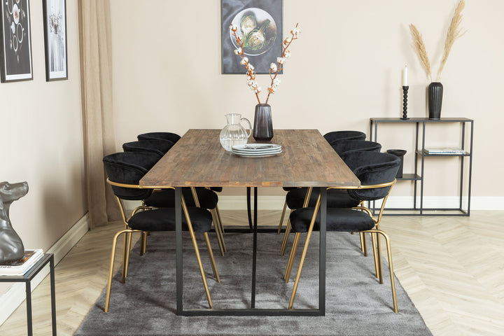 Venture Home Padang Dining Table - 250*100*H76 - Dark Teak / Black+Arrow armchair - Brass Legs - Black Velvet_6