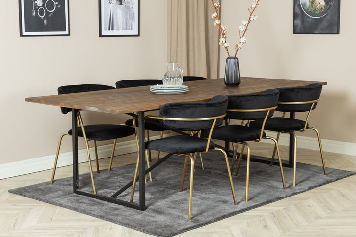 Venture Home Padang Dining Table - 250*100*H76 - Dark Teak / Black+Arrow armchair - Brass Legs - Black Velvet_6