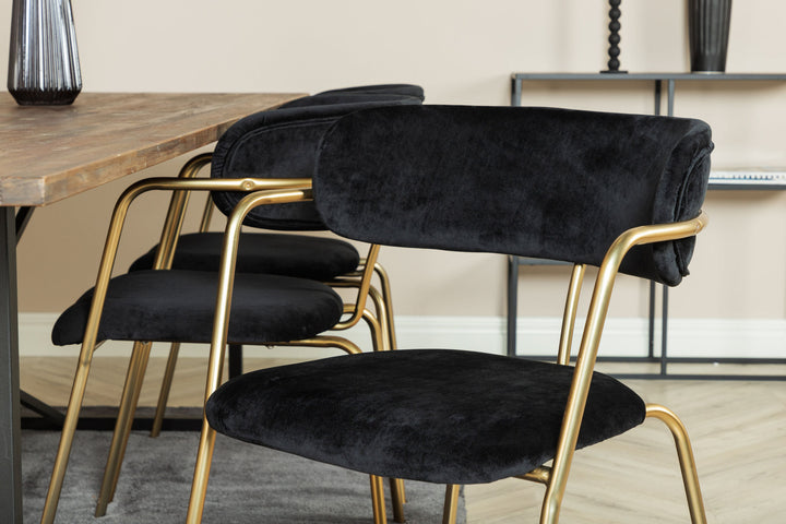 Venture Home Padang Dining Table - 250*100*H76 - Dark Teak / Black+Arrow armchair - Brass Legs - Black Velvet_6