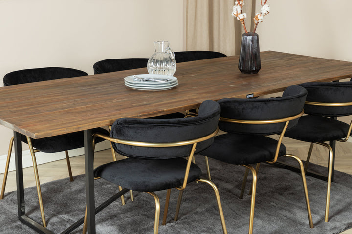 Venture Home Padang Dining Table - 250*100*H76 - Dark Teak / Black+Arrow armchair - Brass Legs - Black Velvet_6