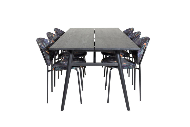 Venture Home Sleek Extentiontable Black Brushed - 195*95+Vault Dining Chair - Black legs - Black Flower printed fabric_6