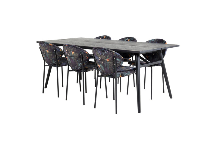 Venture Home Sleek Extentiontable Black Brushed - 195*95+Vault Dining Chair - Black legs - Black Flower printed fabric_6