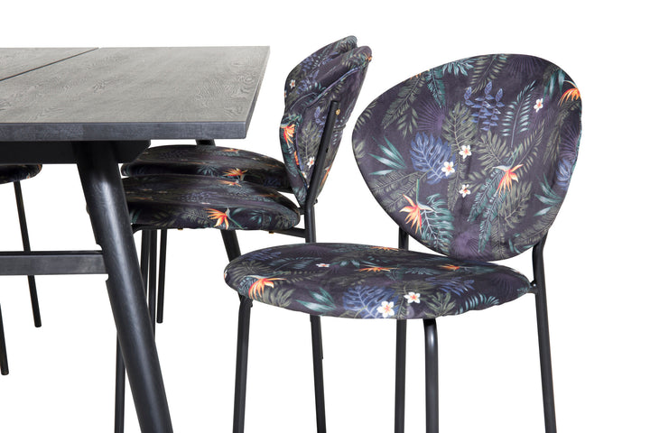 Venture Home Sleek Extentiontable Black Brushed - 195*95+Vault Dining Chair - Black legs - Black Flower printed fabric_6