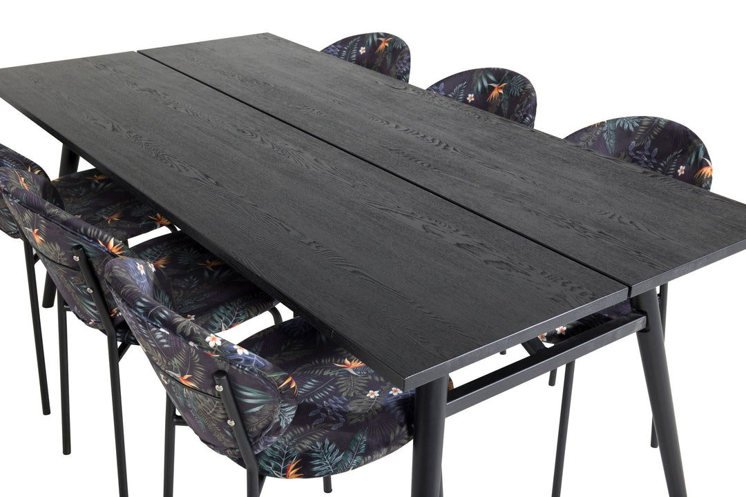 Venture Home Sleek Extentiontable Black Brushed - 195*95+Vault Dining Chair - Black legs - Black Flower printed fabric_6