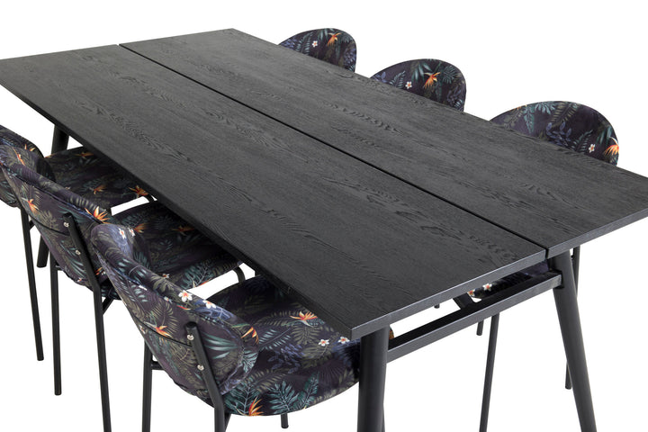 Venture Home Sleek Extentiontable Black Brushed - 195*95+Vault Dining Chair - Black legs - Black Flower printed fabric_6
