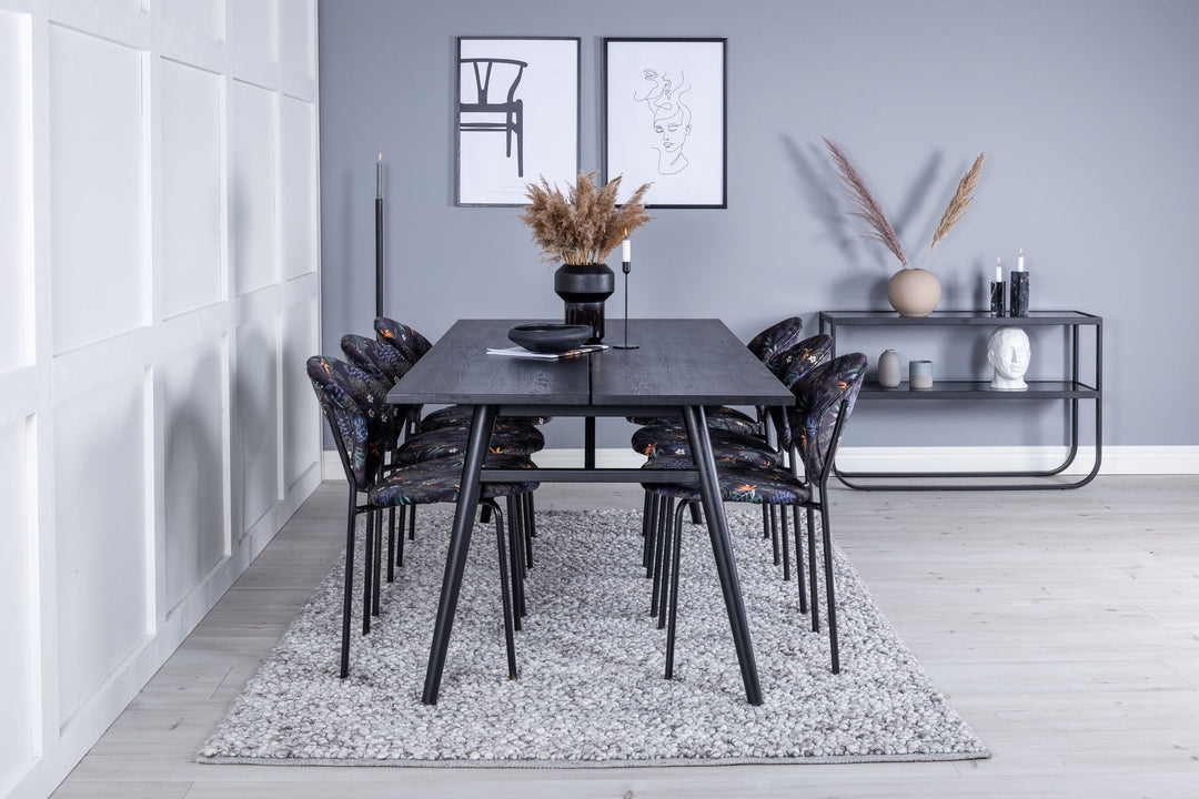 Venture Home Sleek Extentiontable Black Brushed - 195*95+Vault Dining Chair - Black legs - Black Flower printed fabric_6