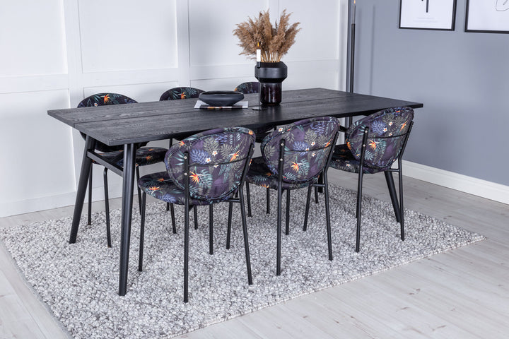 Venture Home Sleek Extentiontable Black Brushed - 195*95+Vault Dining Chair - Black legs - Black Flower printed fabric_6