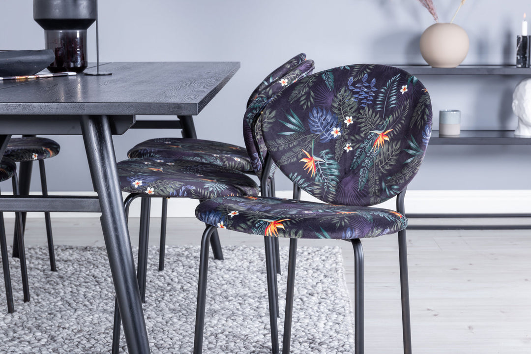 Venture Home Sleek Extentiontable Black Brushed - 195*95+Vault Dining Chair - Black legs - Black Flower printed fabric_6