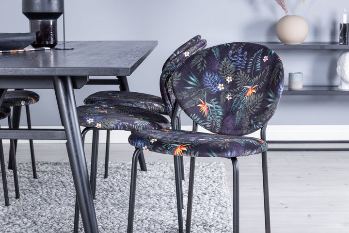 Venture Home Sleek Extentiontable Black Brushed - 195*95+Vault Dining Chair - Black legs - Black Flower printed fabric_6