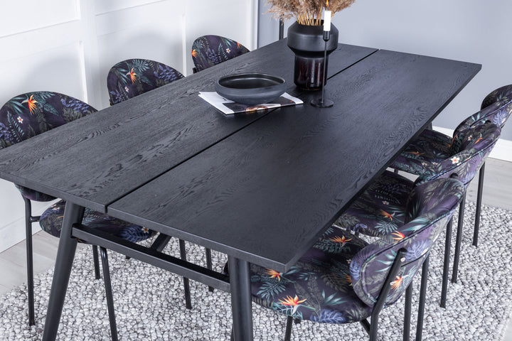 Venture Home Sleek Extentiontable Black Brushed - 195*95+Vault Dining Chair - Black legs - Black Flower printed fabric_6