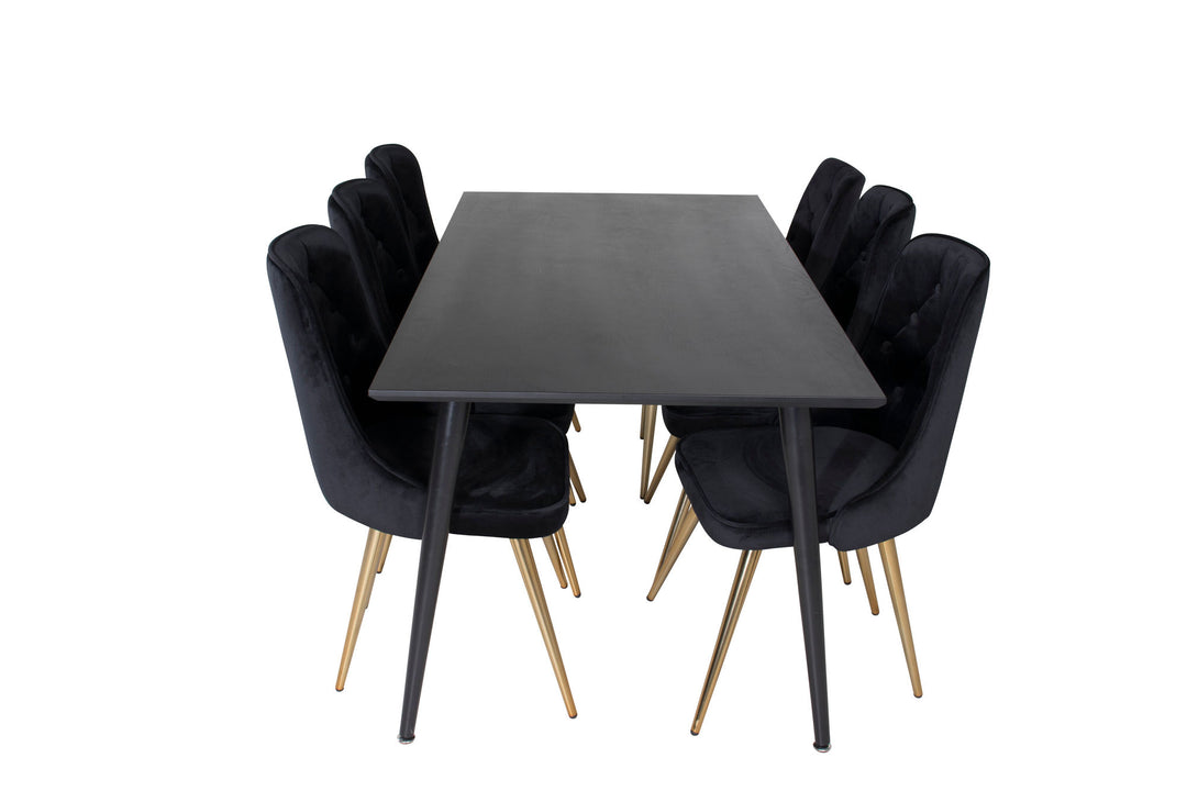 Venture Home Dipp Dining Table - 180*90cm - Black Veneer / all black legs +Velvet Deluxe Dining Chair - Black / Brass_6