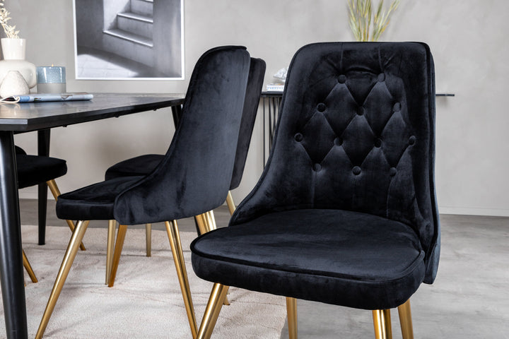 Venture Home Dipp Dining Table - 180*90cm - Black Veneer / all black legs +Velvet Deluxe Dining Chair - Black / Brass_6