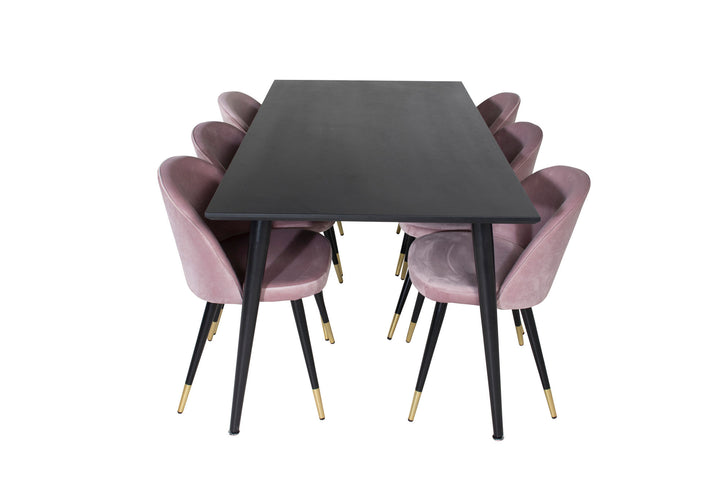Venture Home Dipp Dining Table - 180*90cm - Black Veneer / all black legs +Velvet Dining Chair Brass - Pink / Black_6