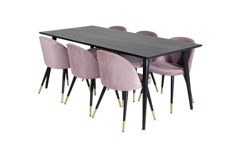 Venture Home Dipp Dining Table - 180*90cm - Black Veneer / all black legs +Velvet Dining Chair Brass - Pink / Black_6