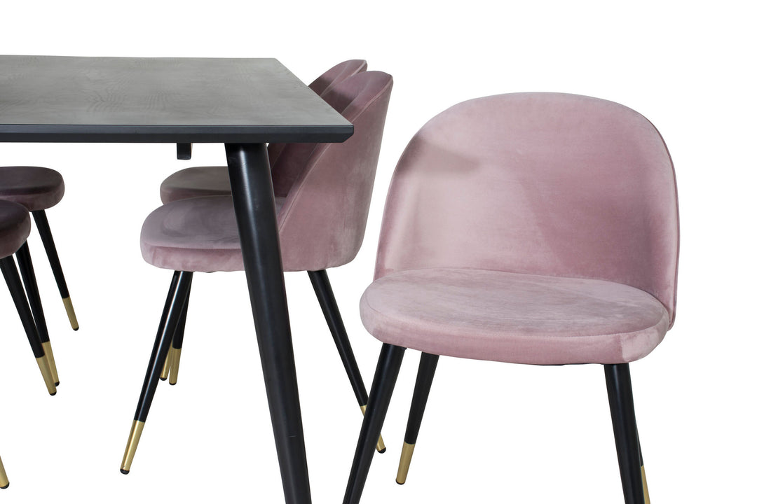 Venture Home Dipp Dining Table - 180*90cm - Black Veneer / all black legs +Velvet Dining Chair Brass - Pink / Black_6