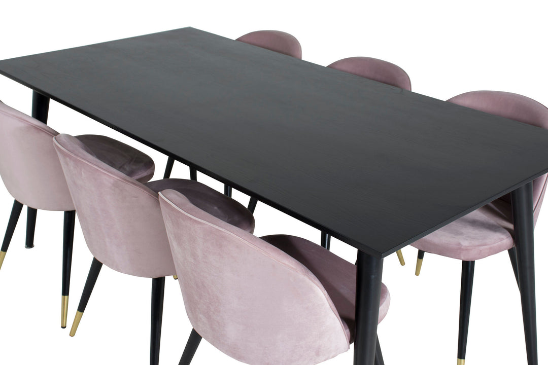 Venture Home Dipp Dining Table - 180*90cm - Black Veneer / all black legs +Velvet Dining Chair Brass - Pink / Black_6