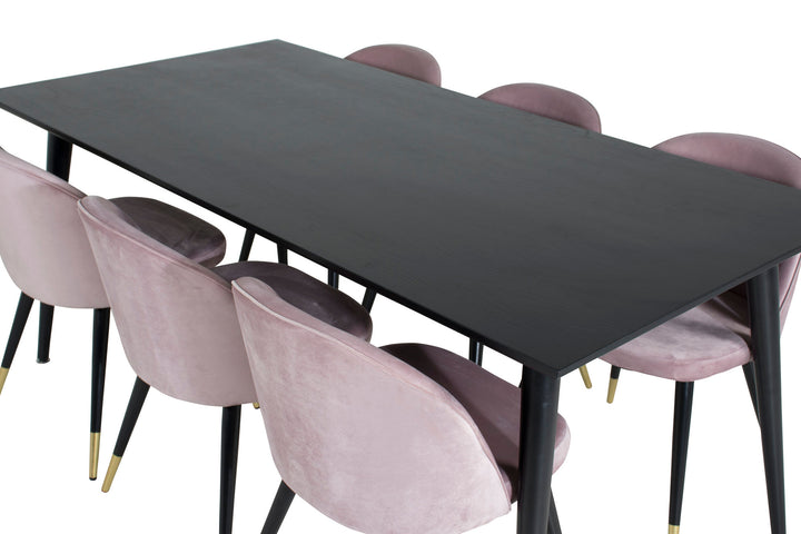 Venture Home Dipp Dining Table - 180*90cm - Black Veneer / all black legs +Velvet Dining Chair Brass - Pink / Black_6