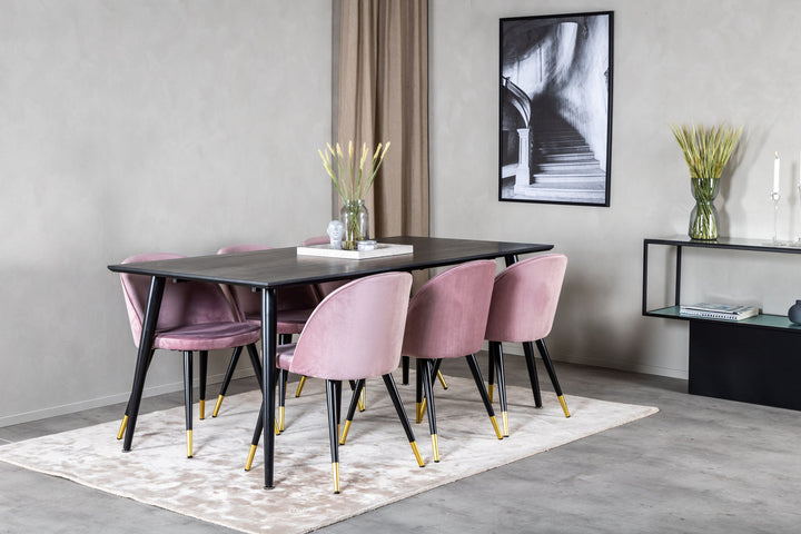 Venture Home Dipp Dining Table - 180*90cm - Black Veneer / all black legs +Velvet Dining Chair Brass - Pink / Black_6