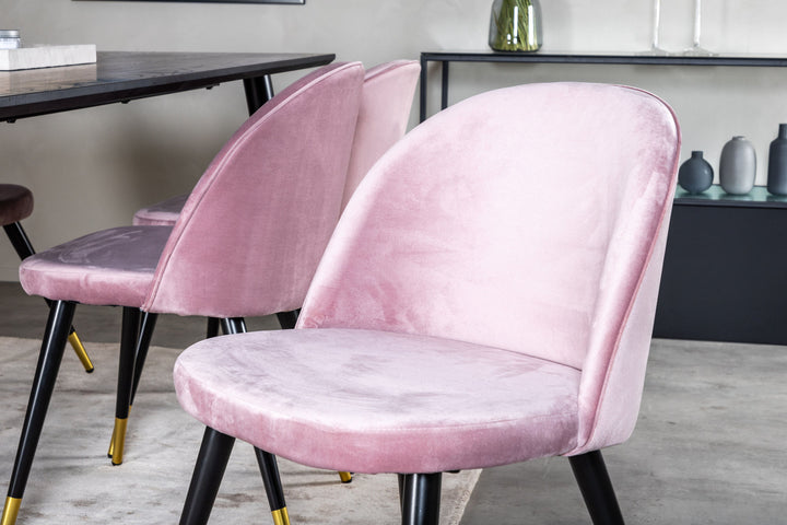 Venture Home Dipp Dining Table - 180*90cm - Black Veneer / all black legs +Velvet Dining Chair Brass - Pink / Black_6