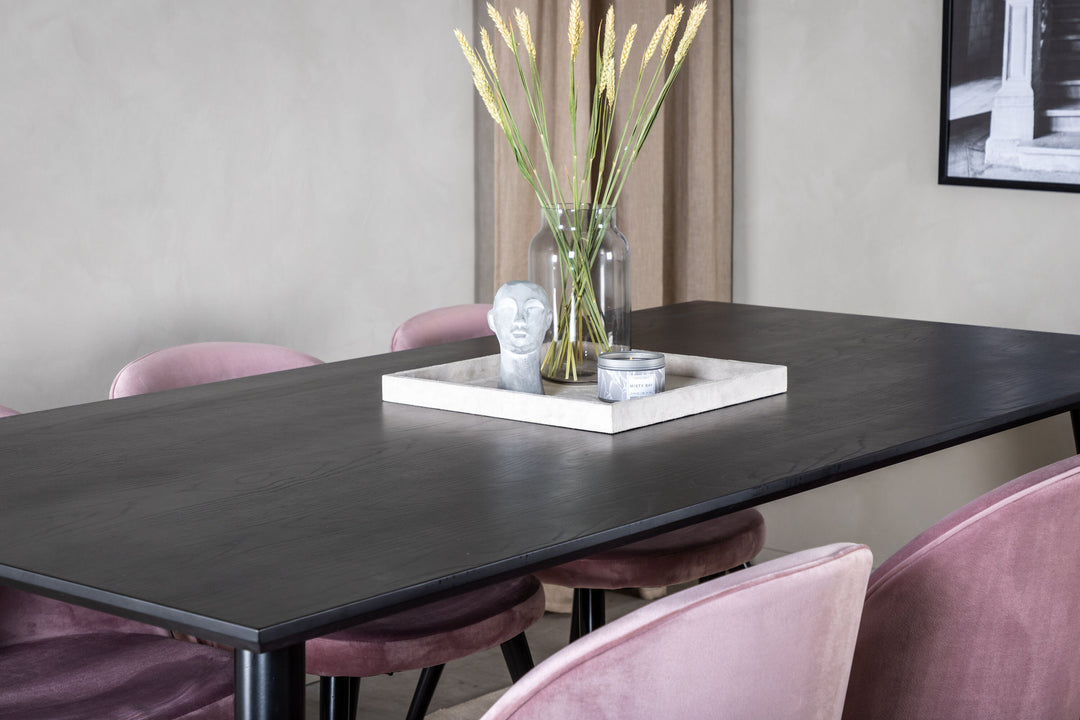 Venture Home Dipp Dining Table - 180*90cm - Black Veneer / all black legs +Velvet Dining Chair Brass - Pink / Black_6