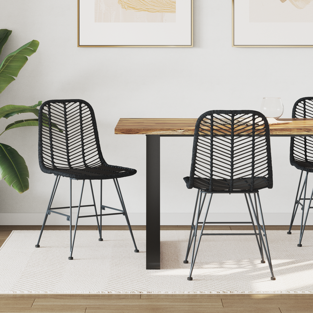 Spisestuestol 2 pcs Rattan og Jern Sort 44,5 x 54,5 x 85 cm