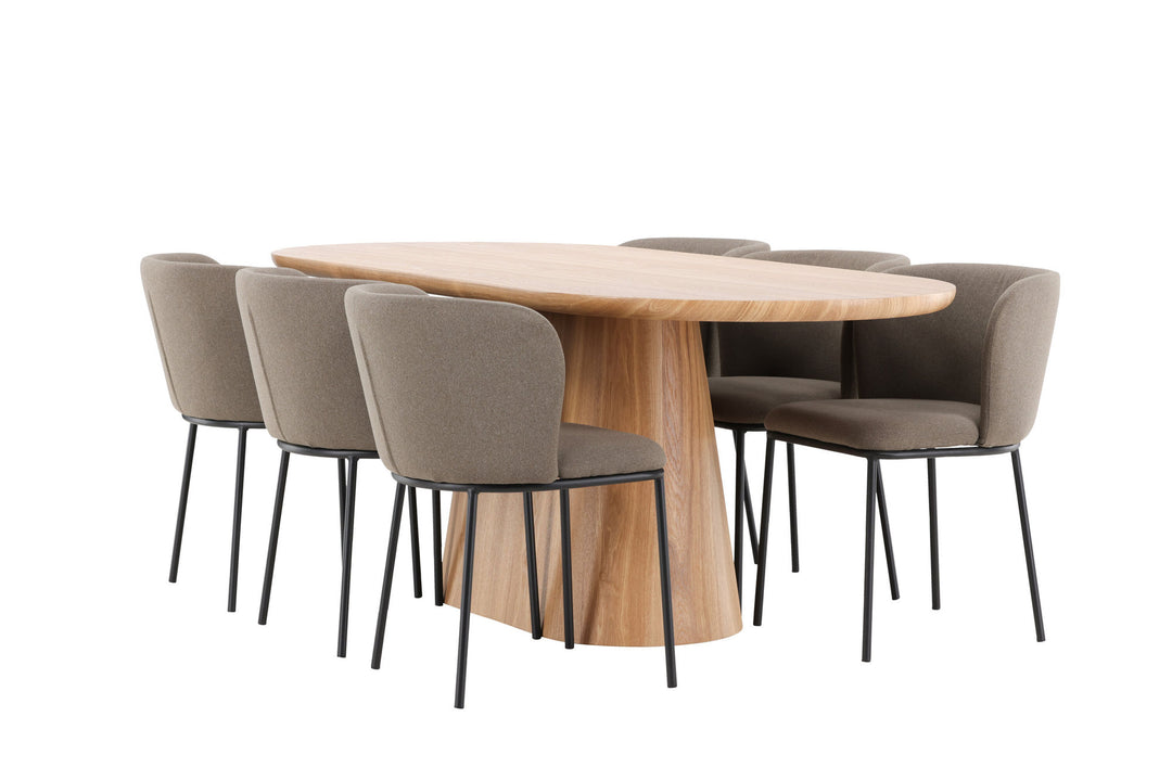 Venture Home Stjärnö Table - Nature with 6 Edina Chair - Black / Brown