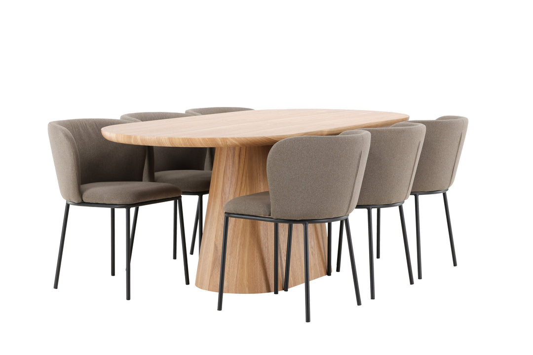 Venture Home Stjärnö Table - Nature with 6 Edina Chair - Black / Brown