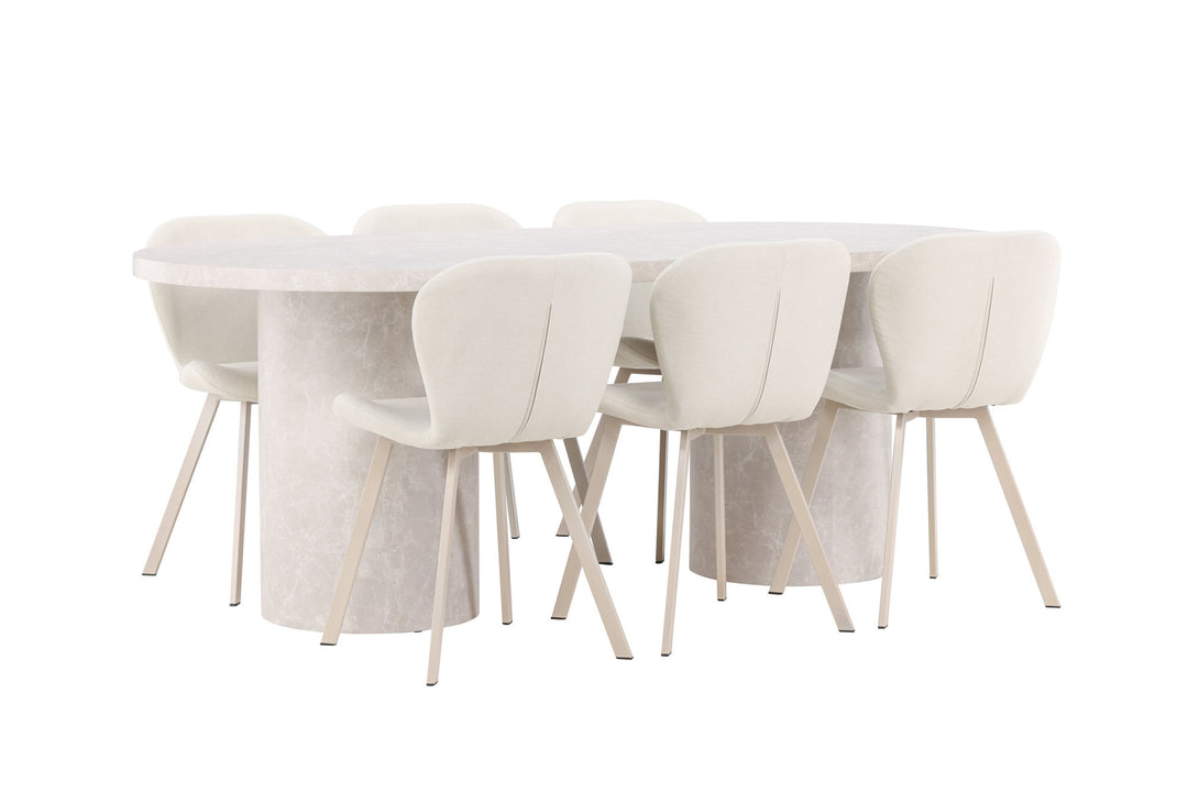 Venture Home Narvik Table - Beige with 6 Lilja Chair - Beige