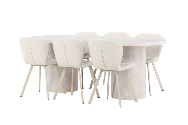 Venture Home Narvik Table - Beige with 6 Lilja Chair - Beige