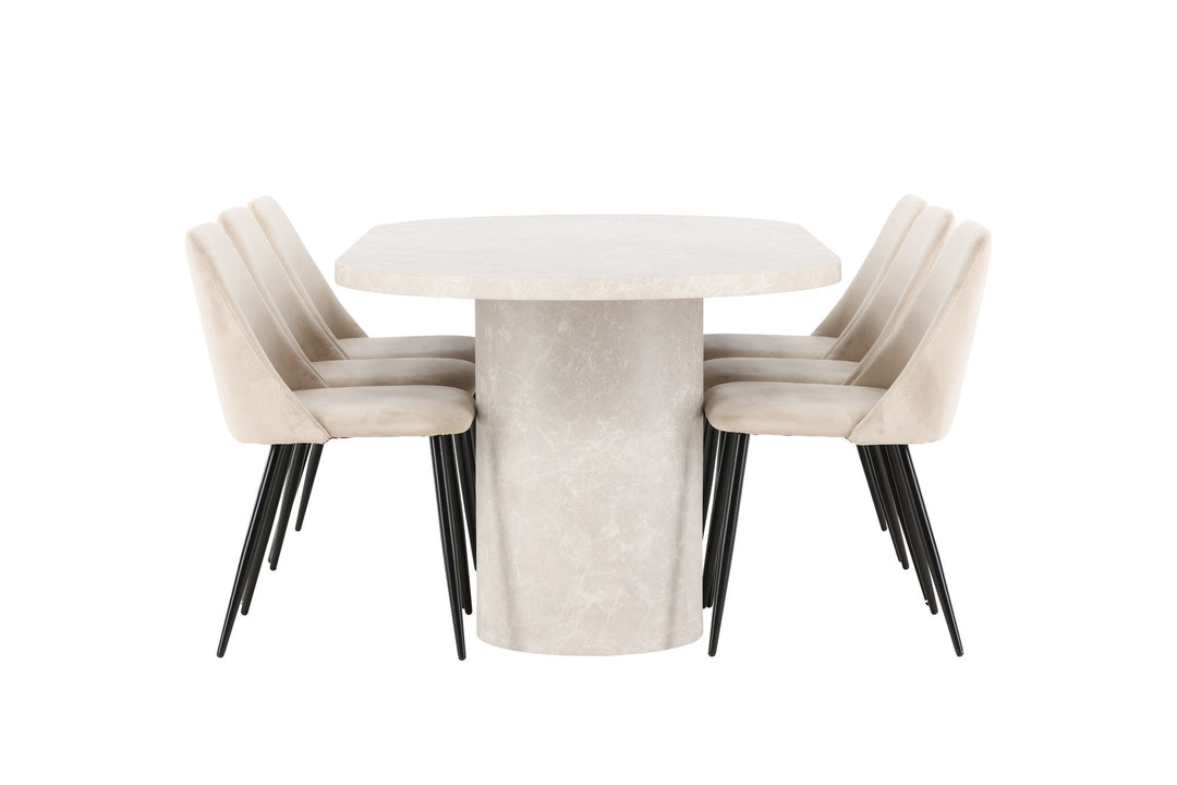 Venture Home Narvik Table - Beige with 6 Night Chair - Black / Beige