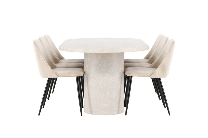 Venture Home Narvik Table - Beige with 6 Night Chair - Black / Beige
