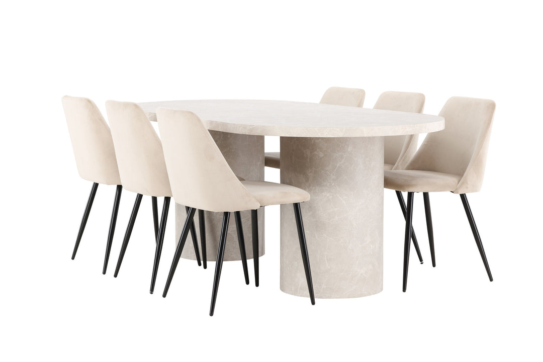 Venture Home Narvik Table - Beige with 6 Night Chair - Black / Beige