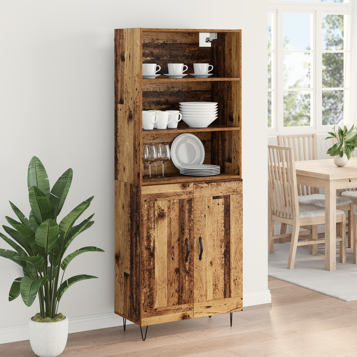 Highboard 2 pcs Gammelt træ Konstrueret træ