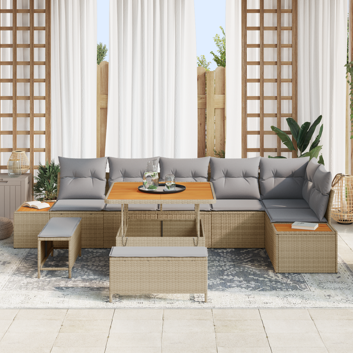 Havesofa Sæt med pude 9 pcs Beige og lys grå