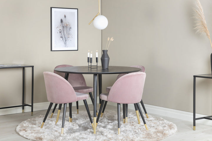 Venture Home Dipp Dining Table - 115cm - Black Veneer / black legs w brass dipp - Velvet Dining Chair Brass - Pink / Black 4