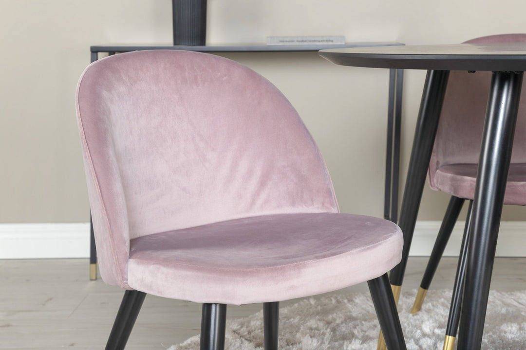 Venture Home Dipp Dining Table - 115cm - Black Veneer / black legs w brass dipp - Velvet Dining Chair Brass - Pink / Black 4