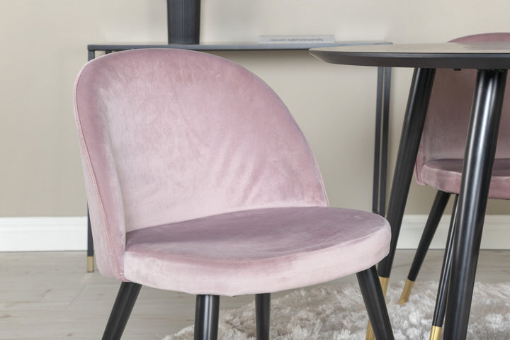 Venture Home Dipp Dining Table - 115cm - Black Veneer / black legs w brass dipp - Velvet Dining Chair Brass - Pink / Black 4