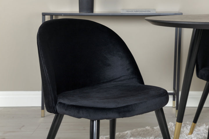 Venture Home Dipp Dining Table - 115cm - Black Veneer / black legs w brass dipp - Velvet Dining Chair Brass - Black / Black 4