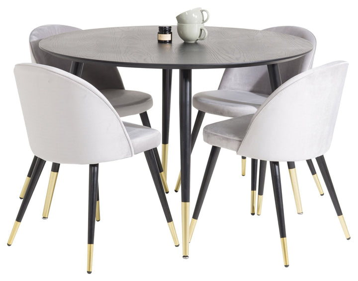 Venture Home Dipp Dining Table - 115cm - Black Veneer / black legs w brass dipp Velvet Matsto