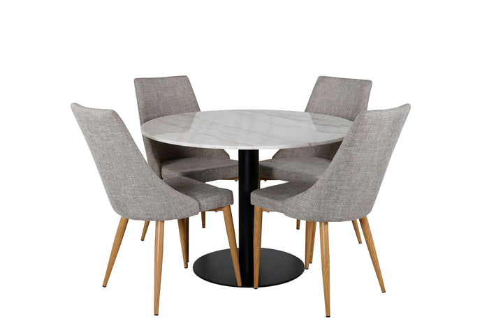 Venture Home Estelle Dining Table round 106cm White marble / Black Legs +Leone - Dining chair - Oak/Light grey _4
