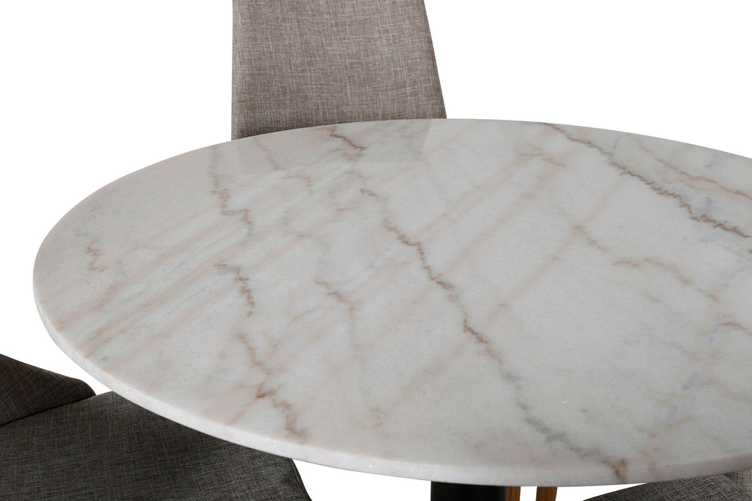 Venture Home Estelle Dining Table round 106cm White marble / Black Legs +Leone - Dining chair - Oak/Light grey _4
