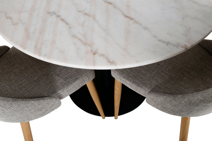 Venture Home Estelle Dining Table round 106cm White marble / Black Legs +Leone - Dining chair - Oak/Light grey _4