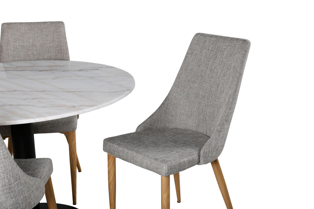 Venture Home Estelle Dining Table round 106cm White marble / Black Legs +Leone - Dining chair - Oak/Light grey _4